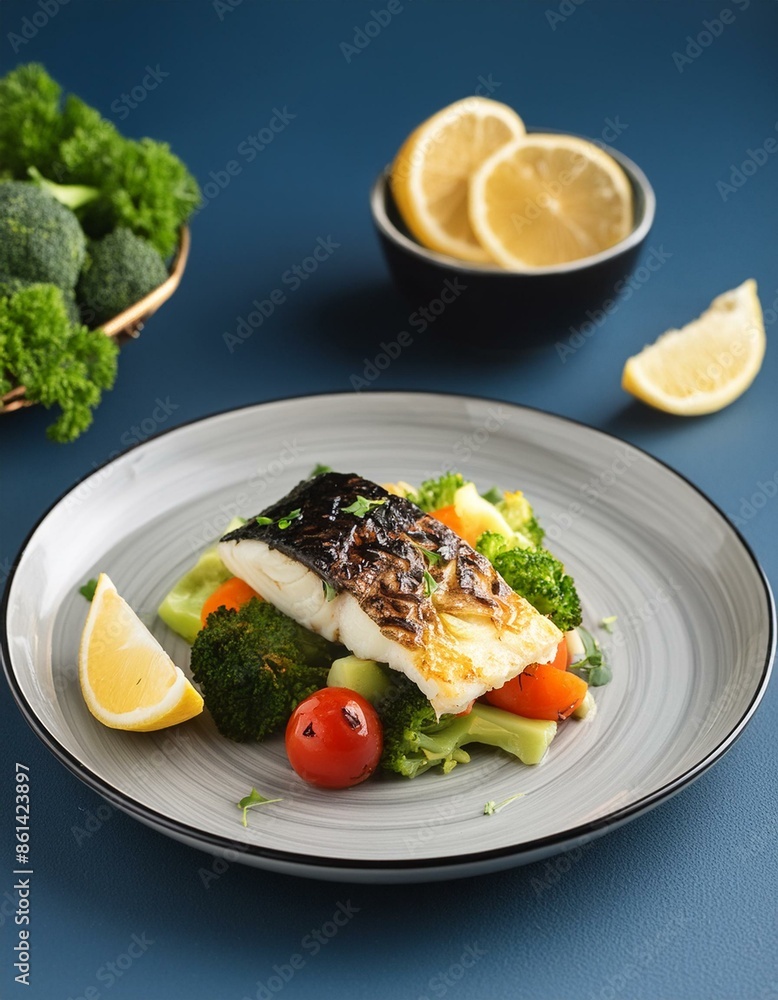 grilled black cod fish served with salad grilled black cod fish served with salad
