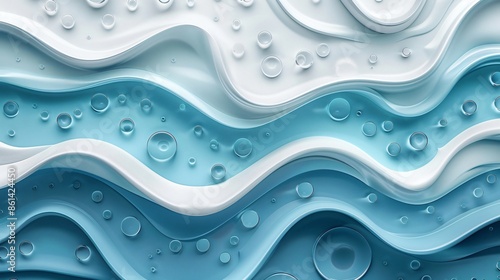 Blue and white wave pattern with bubbles
