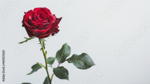 single red rose, against a pure white background, Rose centered © Denis