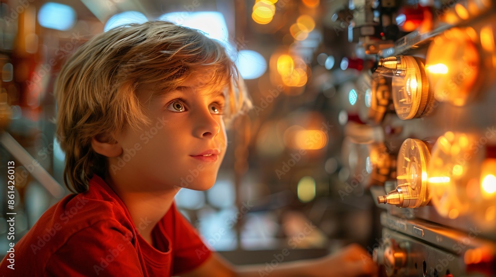 Child in crimson top observing candle exhibit Child in crimson top observing candle exhibit