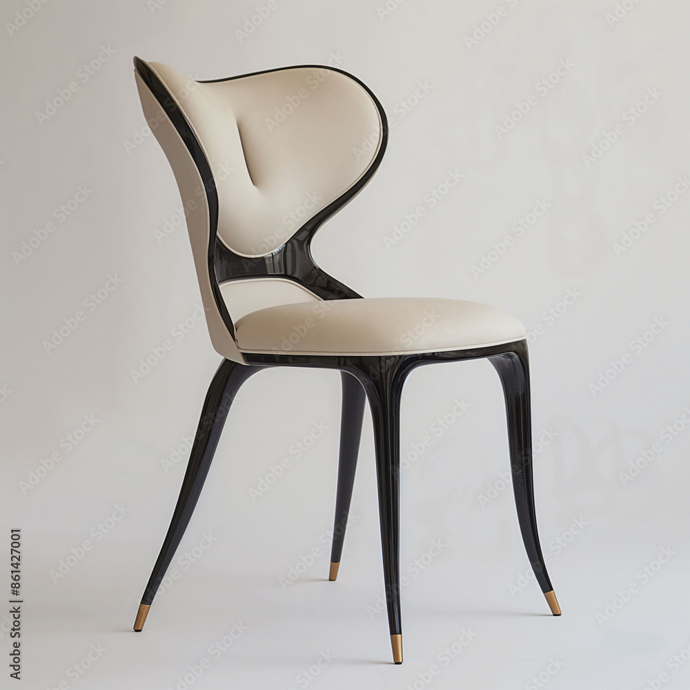 Modern designer chair. Textile, leather, wooden chair Modern designer chair. Textile, leather, wooden chair