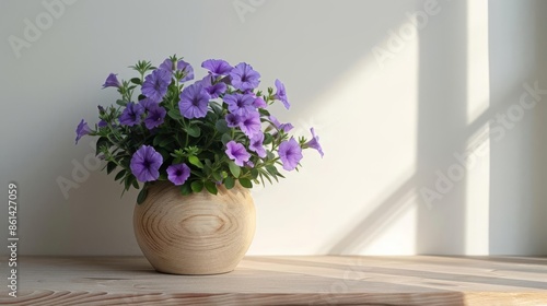 Wallpaper Mural Flower stand with light wood and minimalist Scandinavian design featuring white lilies isolated on a solid bright room Torontodigital.ca