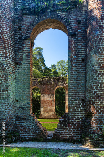 Ruins of an old brick church photo