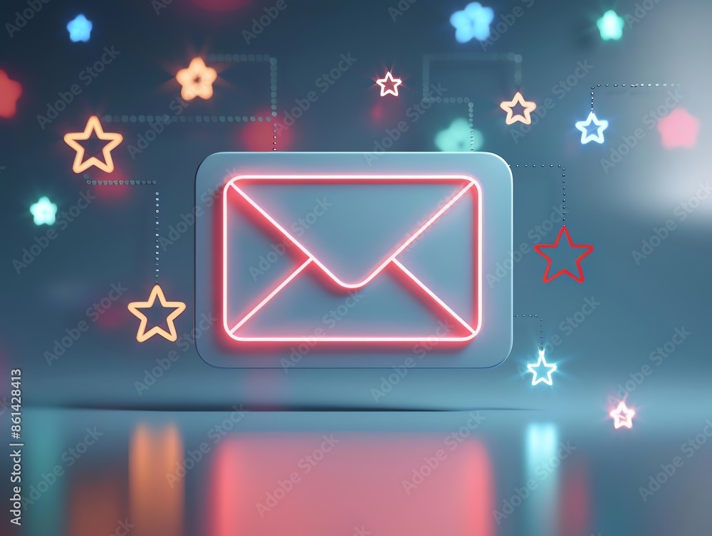 Fototapeta premium Loyalty Program Emails A glowing envelope with loyalty points and stars