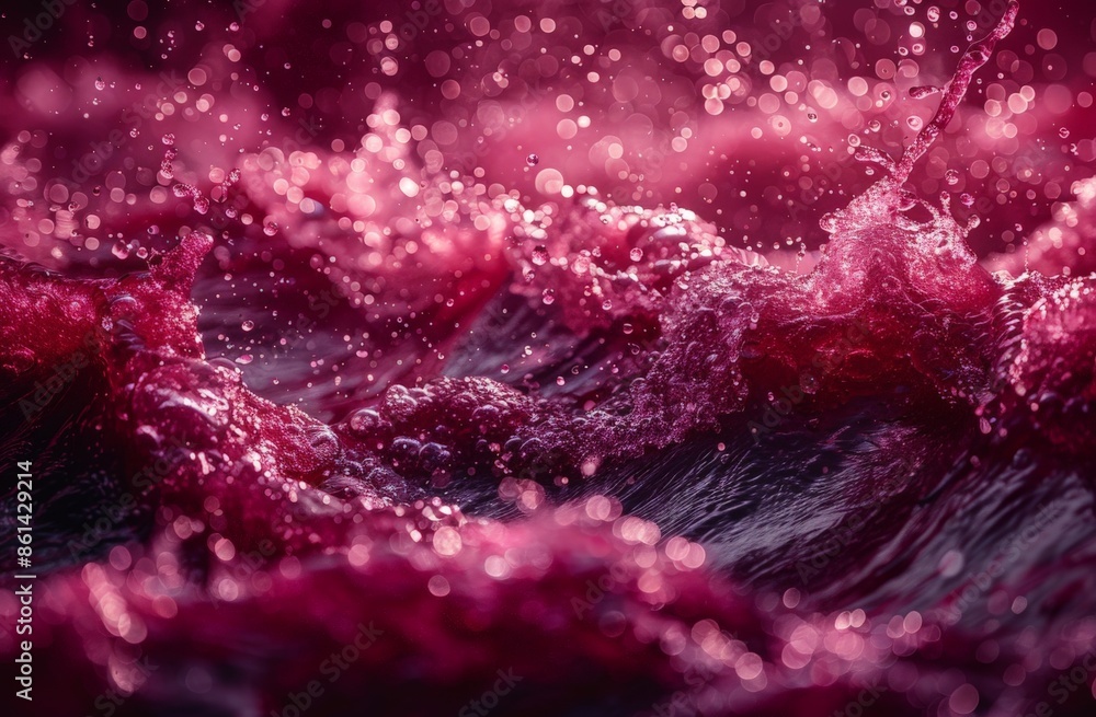 Fototapeta premium A dynamic abstract artwork depicting splashing crimson water illuminated by sparkling lights, creating an energetic and vibrant scene full of movement and visual interest.
