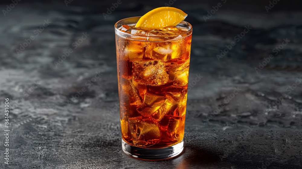 Long Island Iced Tea cocktail decorated with citrus on dark background Long Island Iced Tea cocktail decorated with citrus on dark background