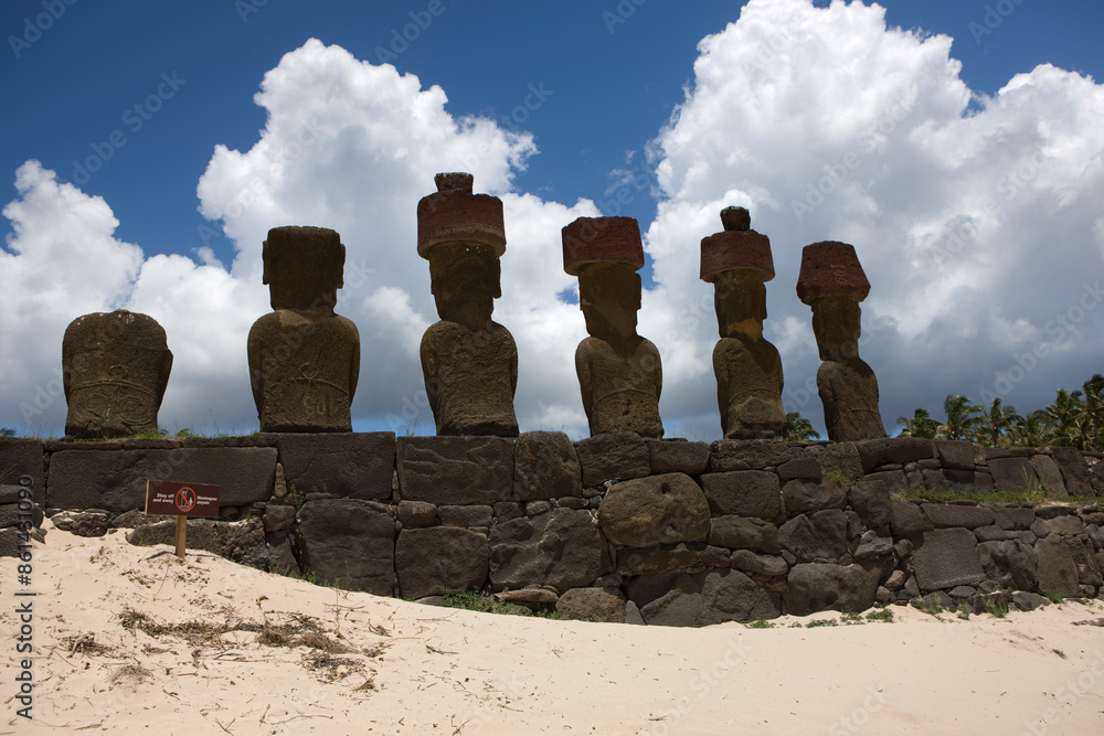 Easter Island Moai on a sunny autumn day view on a sunny spring day Easter Island Moai on a sunny autumn day view on a sunny spring day