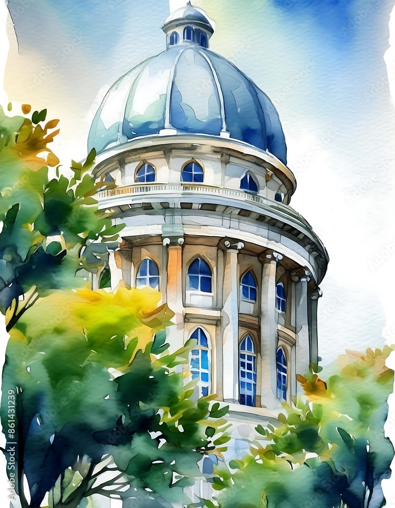 watercolor painting of the old building in the city watercolor painting of the old building in the city