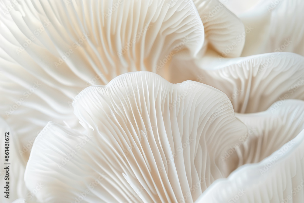 Close Up of White Oyster Mushroom Gills Natural Texture and Organic Patterns Close Up of White Oyster Mushroom Gills Natural Texture and Organic Patterns