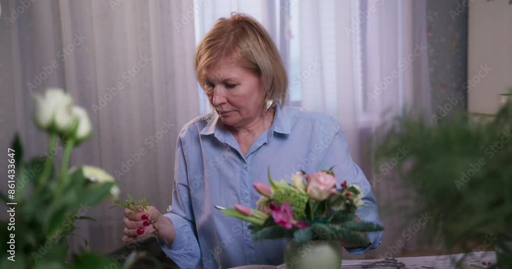 Professional woman florist creates a bouquet in a flower studio. Professional woman florist creates a bouquet in a flower studio.