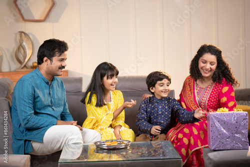 Family Members Celebrating Raksha Bandhan Festival  photo