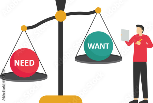 Businessman balancing between need and want, Business concept


