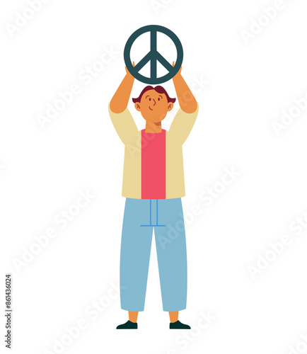 man holding peace symbol