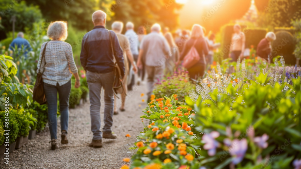 Fototapeta premium A group of senior citizens admired the thriving community garden with a variety of plants.