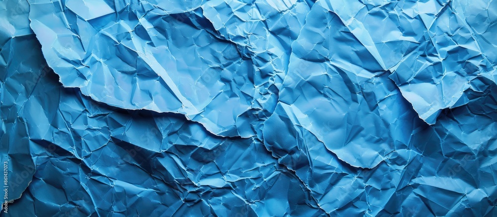 Fototapeta premium Background with blue crumpled paper texture providing copy space image.
