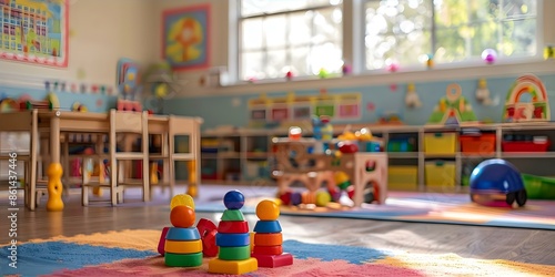 Wallpaper Mural Vibrant daycare classroom filled with educational toys and materials. Concept Daycare Environment, Educational Toys, Colorful Classroom, Child Development, Learning Environment Torontodigital.ca