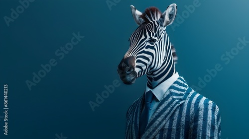 Zebra s Striped Head Seamlessly Blends into Formal Business Suit Unique Animal Concept photo