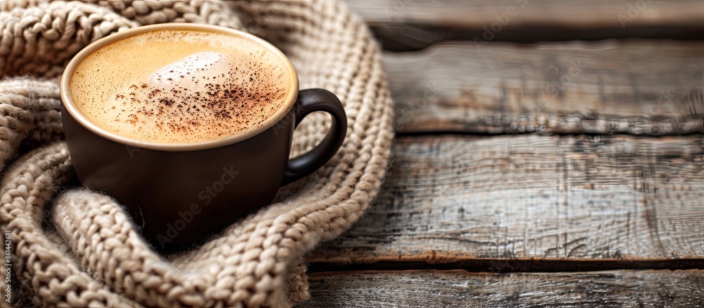 Coffee in a cup on a rustic wooden table creates a cozy atmosphere with a warm beverage, all set against a beautiful backdrop for a copy space image. Coffee in a cup on a rustic wooden table creates a cozy atmosphere with a warm beverage, all set against a beautiful backdrop for a copy space image.