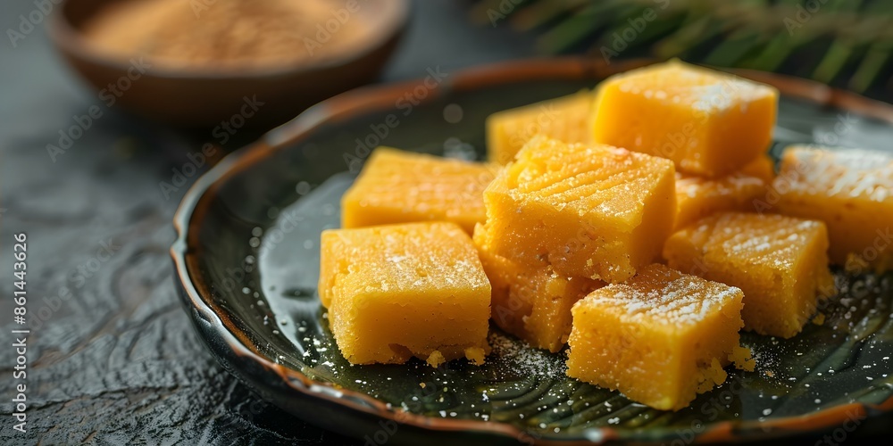 Background of a plate of Mysore Pak a traditional Indian sweet. Concept Indian Cuisine, Desserts, Traditional Sweets, Food Photography Background of a plate of Mysore Pak a traditional Indian sweet. Concept Indian Cuisine, Desserts, Traditional Sweets, Food Photography