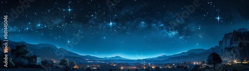 A calm, starlit night over Bethlehem, imagining the historic night of Jesus birth, with shepherds fields in the foreground