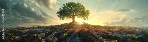 A mustard seed growing into a large tree, illustrating the Kingdom of God from small beginnings photo