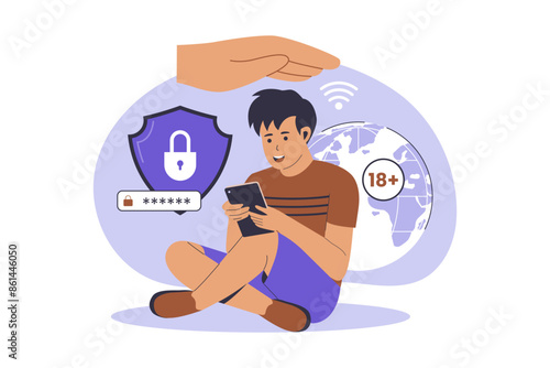 Kids internet control illustration concept. Illustration for websites, landing pages, mobile applications, posters and banners. Trendy flat vector illustration