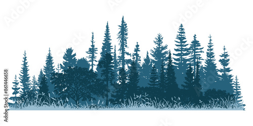 Silhouette of a forest, isolated on white background	