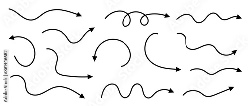 Curved arrow. Zigzag arrow stripes design with lines. Vector illustration