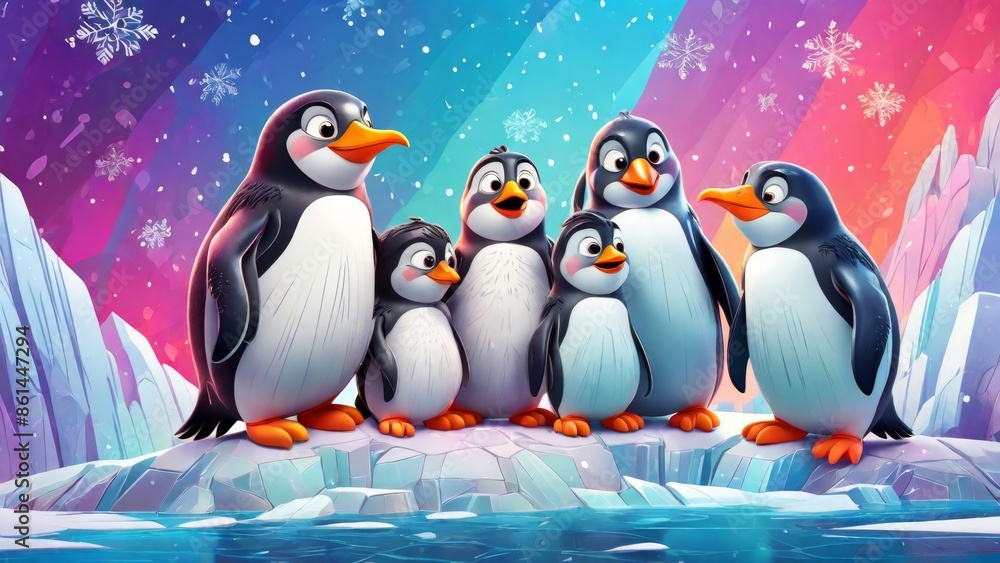 Obraz premium Colorful Penguin Family Gathering