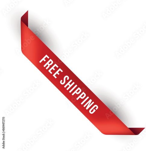 Free shipping red ribbon angular label advertising message design template realistic vector