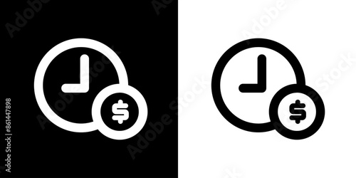 Time is money icon. Black icon. Silhouette icon. Business icon. Icon