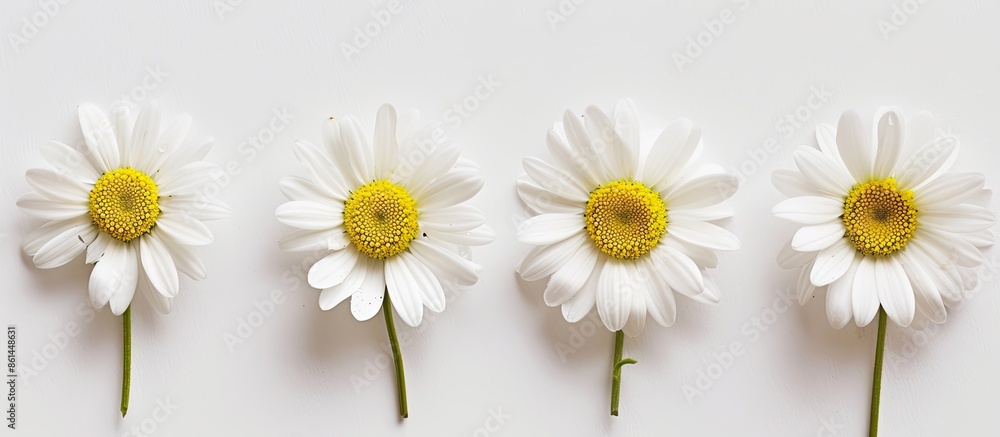 Obraz premium Dainty daisy blooms set against a blank backdrop for copy space image.