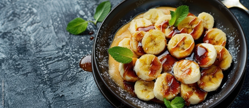 Delicious Bananas foster dessert with copy space image. Delicious Bananas foster dessert with copy space image.