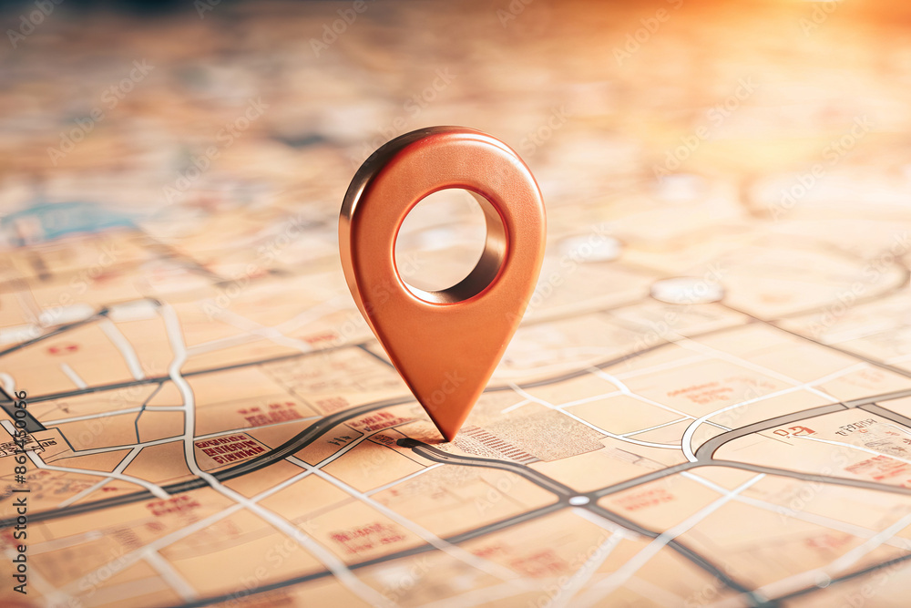 A red pin is delicately positioned on the smooth surface of a map A red pin is delicately positioned on the smooth surface of a map