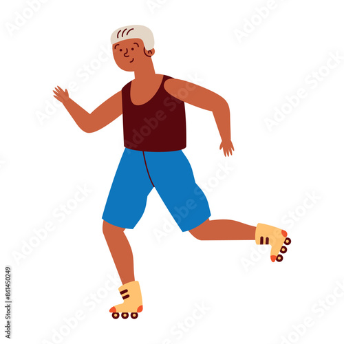 young man riding roller skates
