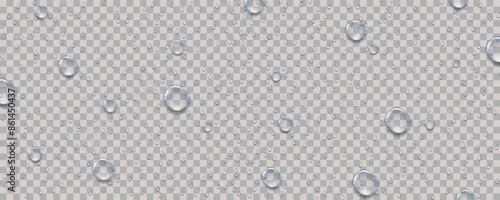 Rain transparent drops flow down the glass.Realistic wet condensation texture.Fresh water splash effect on the surface.Liquid spreading droplet shapes.