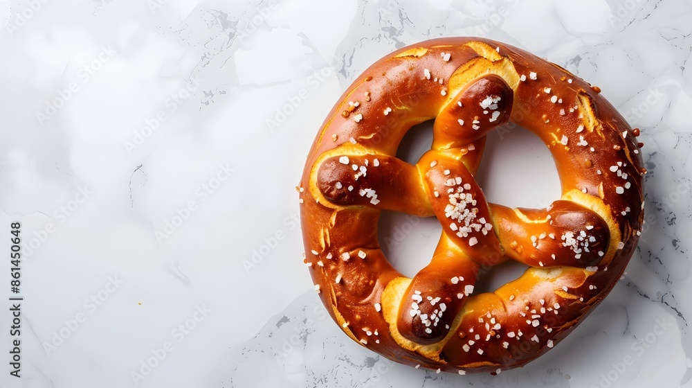 Close up of a Perfectly Baked Pretzel with Coarse Salt on a White Background Close up of a Perfectly Baked Pretzel with Coarse Salt on a White Background