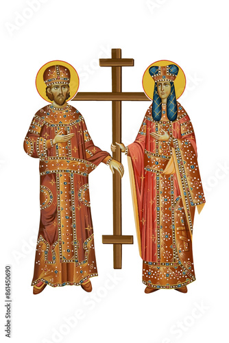 Saint Constantine and Helena. Illustration in Byzantine style isolated