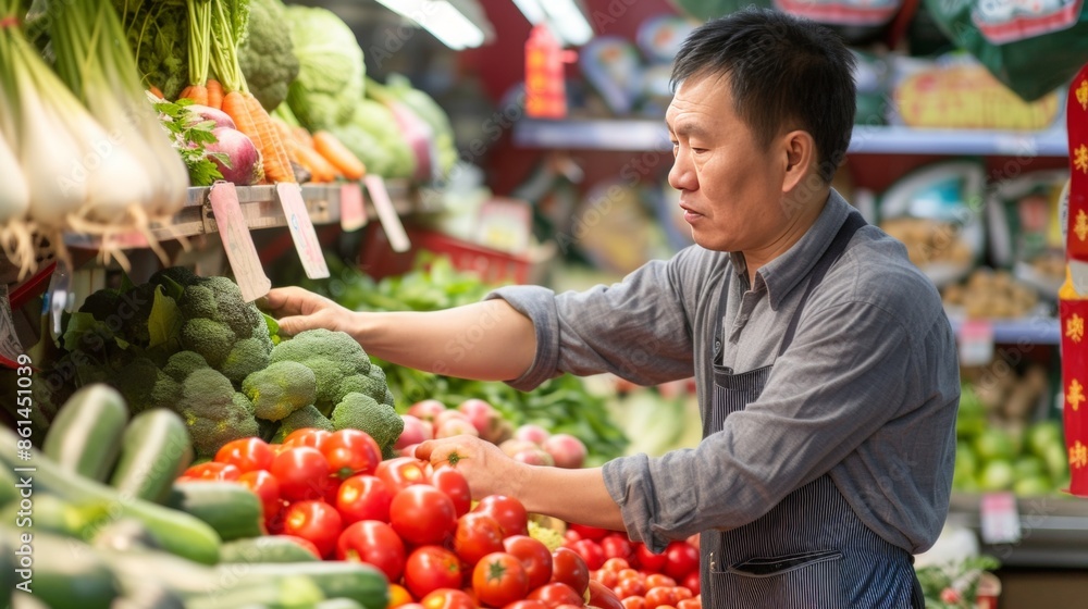 Employee worker working on foot stand in a grocery store. Employee worker working on foot stand in a grocery store.