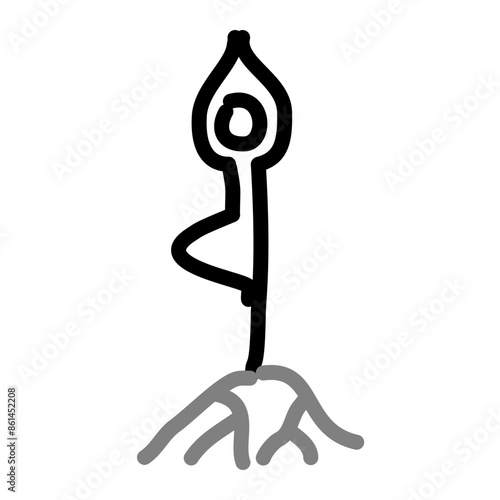 block figure feeling grounded practicing yoga tree pose rooted into the ground. Simple line art drawing