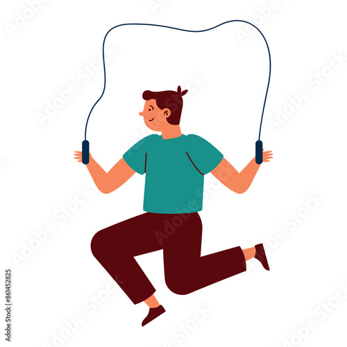 young man jumps on a rope