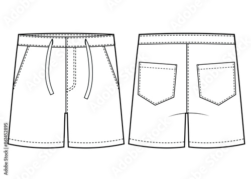 Kids boy short pants, flat sketch