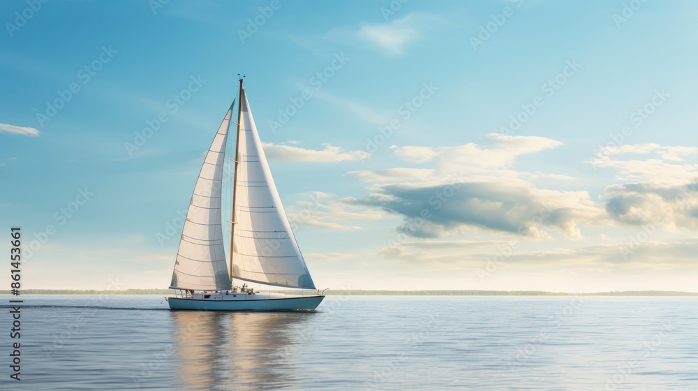 Fototapeta premium Sailing yacht in the sea at sunset.