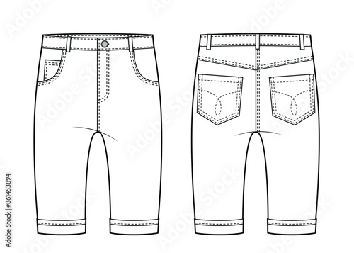 Baby 5 pockets denim pants fashion sketch template.