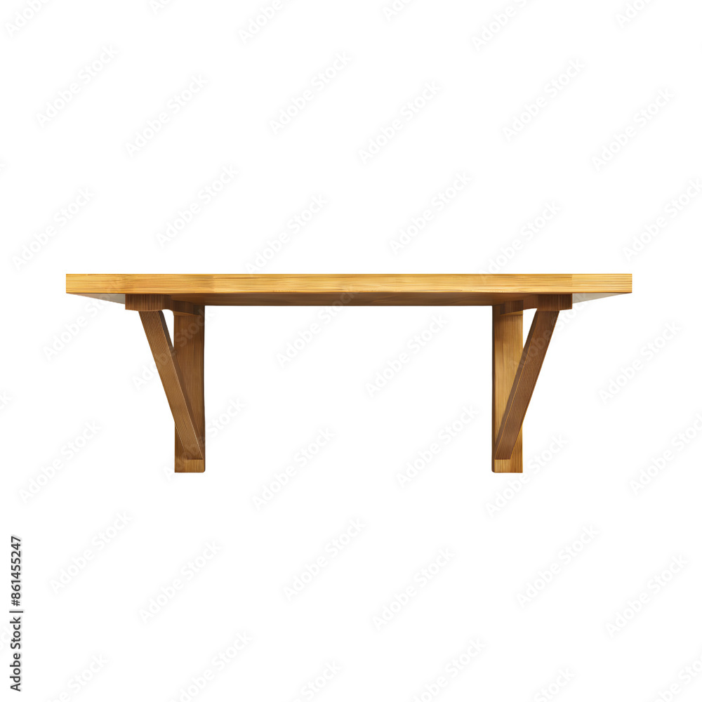 Simple wooden shelf with triangular brackets, isolated on black background. Simple wooden shelf with triangular brackets, isolated on black background.