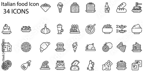 Set of italian food icons. Line art style icons bundle. vector illustration