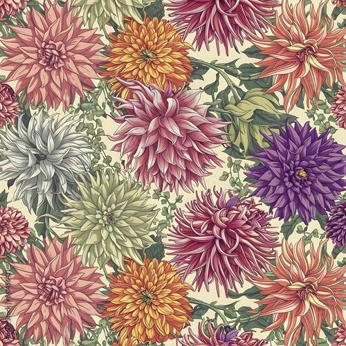 Colorful dahlia flowers as a background floral pattern