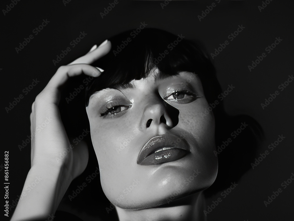 Fototapeta premium black and white portrait of beautiful model face with shadows