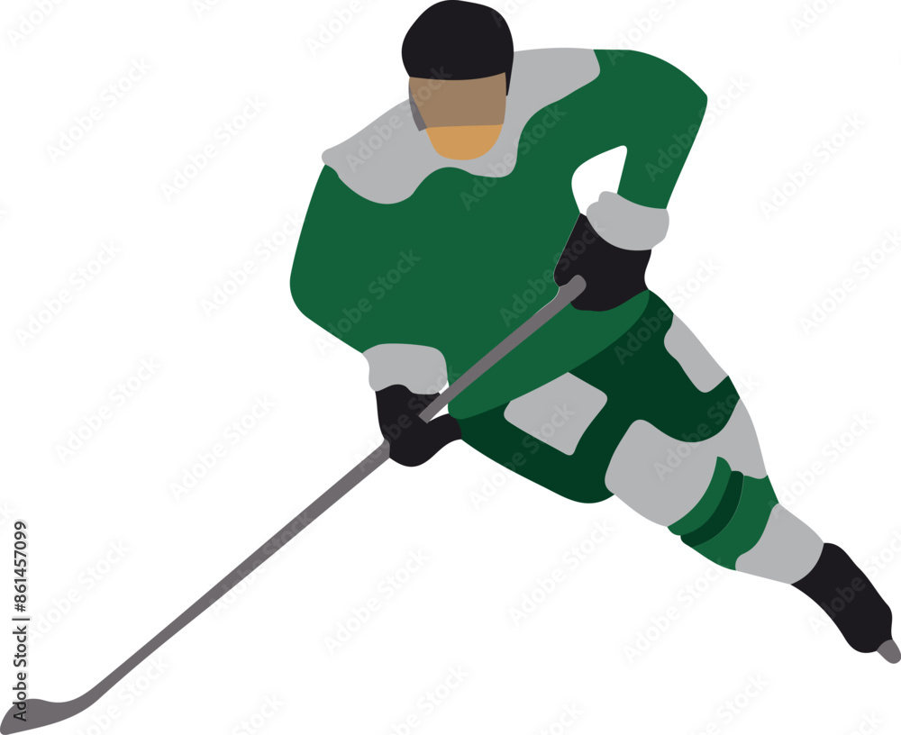 Fototapeta premium Hockey player in green uniform, vector illustration on white background
