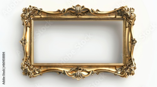 ornate gold picture frame isolated on white background